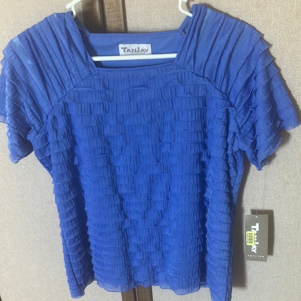 FINAL MARKDOWN TanJay Women's Blue layered Top petite small NWT